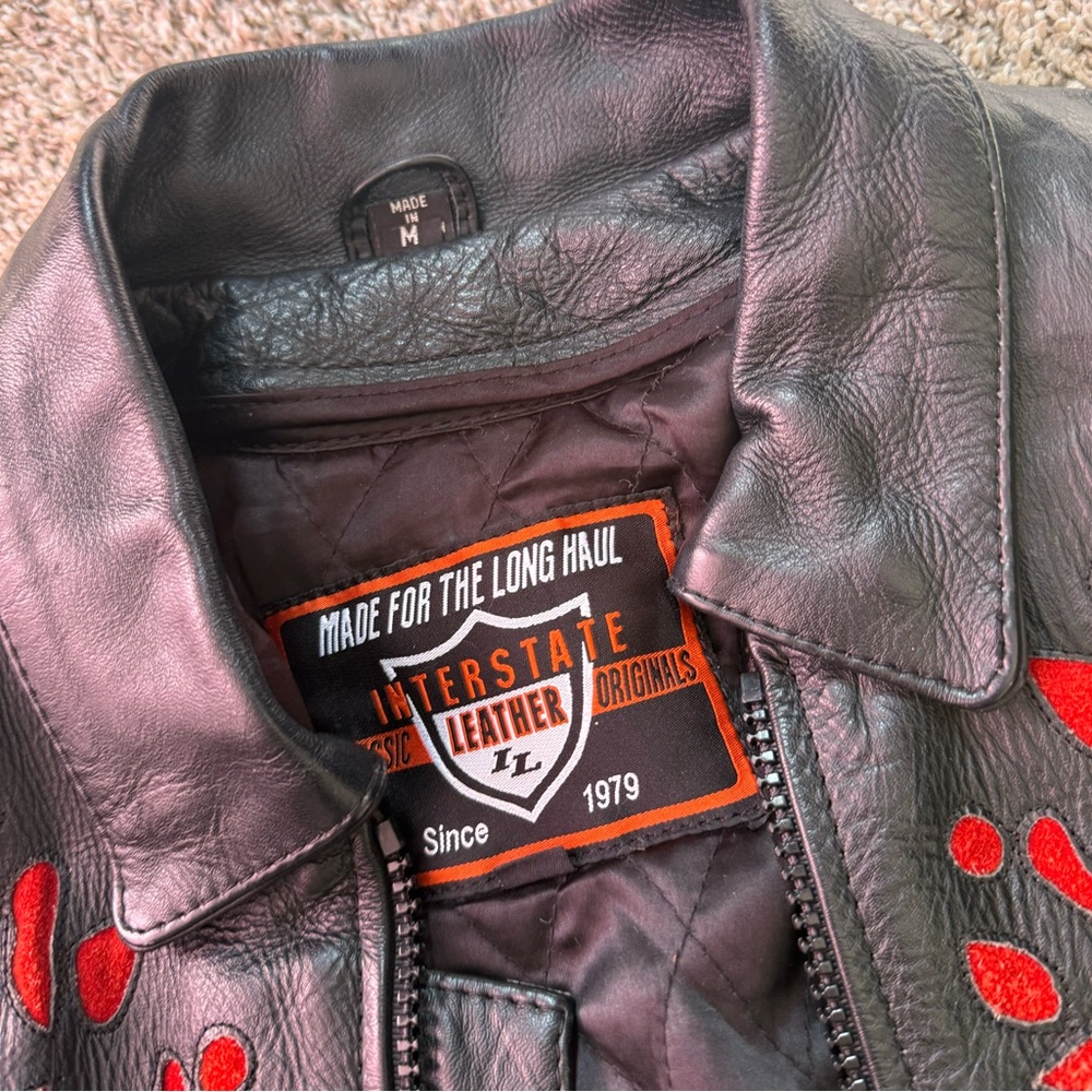 Embroidered Black Leather Jacket - Picture 3 of 10